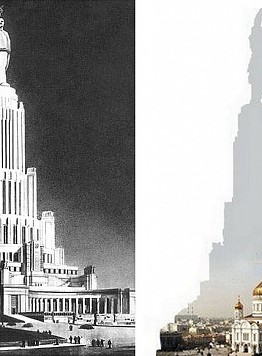 Sul posto della Cattedrale di Cristo Salvatore il potere Sovietico intendeva di erigere un enorme Palazzo del Soviet con un'immensa statua di Lenin - Guida a Mosca